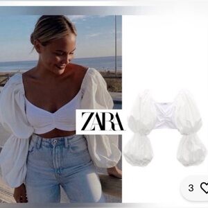 Zara White Balloon Sleeve Blouse
